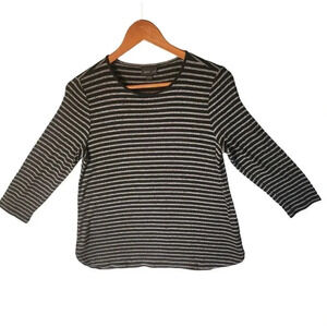 J. Jill T-Shirt Top Women's Size Small Black Gray Striped Long Sleeve Pullover